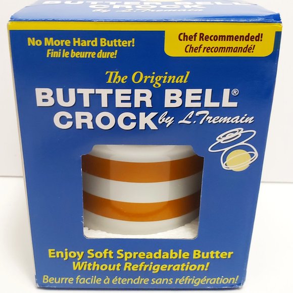 The Original Butter Bell Crock Yellow & White Striped Ceramic Butter Dish - Picture 1 of 13